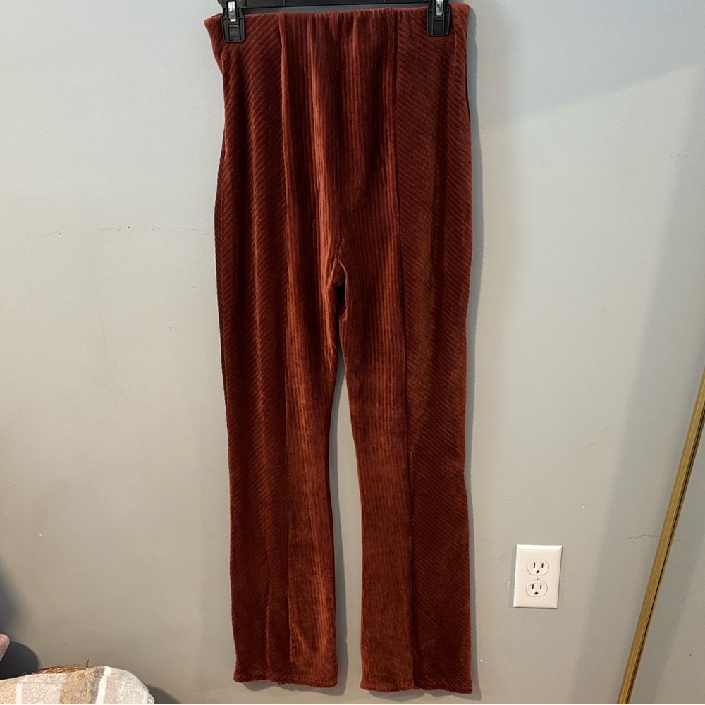Velour Rust‎ Retro Groovy Hippie Flare Pants Track Pants - Picture 4 of 6